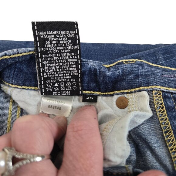 Skinny Slim Medium Wash Distressed Blue Jean Denim 7 For All Mankind Gwenevee 25 - Picture 10 of 11